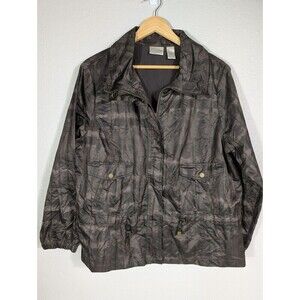 Zenergy by Chicos 3 Jacket Mottled Bronze Brown XL Zip Snap Pockets Cinch N92